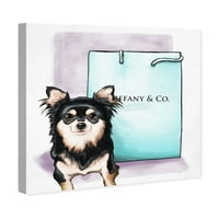 Wynwood Studio Mode and Glam Wall Art Canvas Otisci 'Chihuahua Shopping Tog' Moda - plava, crna