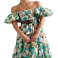 Ženska duga haljina elegantna široka haljina za ljuljanje kratkih rukava s otvorenim ramenima s cvjetnim printom