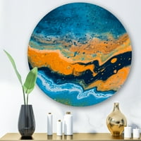 Dizajnerska umjetnost apstraktni mramorni aranžman u narančastim i plavim tonovima moderni kružni metalni zidni
