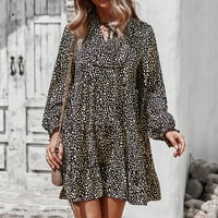 Haljine za plažu za žene labavi okrugli vrat dugi rukavi dama elegantna leopard print uzročno -juniorska haljina