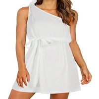 Bomotoo Žene kratke haljine tunika Sundress Swing Mini haljina seksi boho bijela 2xl