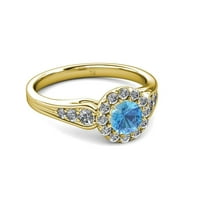 Zaručnički prsten od 1 karatnog plavog topaza i dijamanta od 14 karatnog žutog zlata.Veličina 8