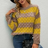 Ženske majice s okruglim vratom dugih rukava ženski pulover za slobodno vrijeme s prugastim vratom pleteni džemper
