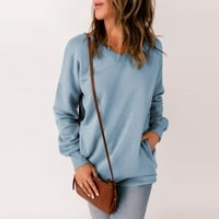 Majice, Ženska ležerna majica s izrezom u obliku slova u, široki mekani puloveri s dugim rukavima, vrhovi, jednobojne