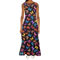 Ljetne haljine za žene plus veličine bez rukava za ispis cvjetni uzorak haljina V-izrez Midi Fit and Flare Y2K