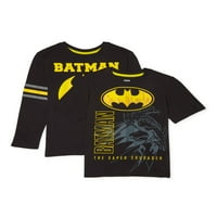 Stripovi Batman Boys Ikonični logotip grafički dugi rukavi i majice kratkih rukava, 2-pack, veličine 4-18
