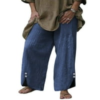 Paille žene palazzo hlače hlače visoki struk široke noge dna casual blagdanske hlače plave 3xl