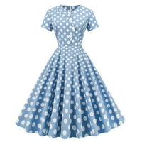 Ženska gumba up haljina1950s vintage ljuljačka haljina 40s haljina kratki rukavi polka dot haljina audrey hepburn
