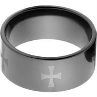 Ravni crni cirkonijev prsten s laserskim keltskim križem