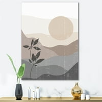 DesignArt 'Minimalistički zalazak sunca nad planinskim krajolikom' Moderni platno zidni umjetnički tisak