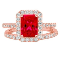 Dijamant od smaragdnog reza od 2 karata s imitacijom rubina od ružičastog zlata od 18 karata s naglascima vjenčani