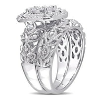 Miabella Women's Ct. Diamond Sterling Silver Cluster Filigree Wedding & Anglevery Ring Set