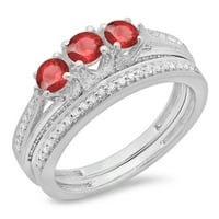Kolekcija DazzlingRock 14K okrugli rubin i bijeli dijamantni dame zaručnički zaručnički prsten s setom, bijelo