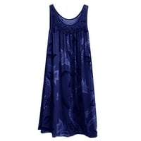 Ljetne haljine za žene, kratka boemska svečana haljina bez rukava s okruglim vratom s printom, Plava