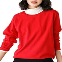 Ženski pulover, jednobojna majica s dugim rukavima, topli vrhovi s okruglim vratom, zimske crvene majice iz A-liste