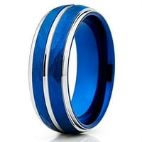 Vjenčani prsten od volframa, plavi prsten od volframa, srebrni prsten od volframovog karbida, polirani rubovi,