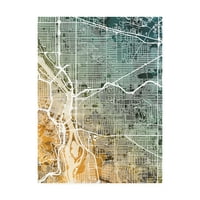 Zaštitni znak likovne umjetnosti Maps Canvas Art 'Portland Oregon City Map Teal Orange' Michael Tompsett