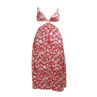Xiaoluokaixin Ljetne ženske haljine boho plaže cvjetni print špageti remen bez vrata v vrat izrezani bodycon dugačka