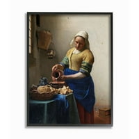 Stupell Home Decor Collection Vermeer Klasična slika MilkMaid uokvirena Giclee teksturizirana umjetnost