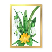 DesignArt 'snježne palice i žuti Erantis vintage cvjetovi' tradicionalni uokvireni umjetnički tisak