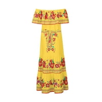 Ženske maksi haljine s ramena s printom ležerna ljetna haljina kratkih rukava u žutoj boji