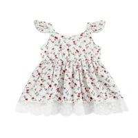 Nova ljetna haljina za djevojčice Bez rukava s cvjetnim printom s čipkastim rubom slatka suknja s remenom