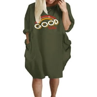 Ženska haljina košulja s printom duginih slova, haljina do koljena, vojno zelena, zelena, zelena, zelena, zelena,