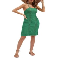 Ženska pletena haljina za plažu, bikini bez rukava, Bez rukava, Na vezanje, prozirna ljetna Mini haljina za plažu