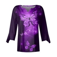 Feternalne majice za rukave za žene uzorak leptir tiskane majice bluze casual plus size osnovni vrhovi pulover