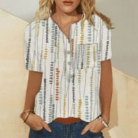 Ženski vrhovi bluze grafički otisci kratki rukavi casual dame modni henley ljeto bijeli xl