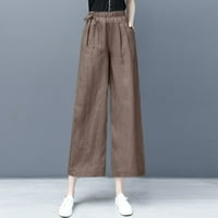 Ženske hlače elastične prozračne hlače labave pamučne posteljine visoki struk s džepovima Radne hlače za žene