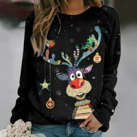 Ženska božićna slatka majica dugih rukava labavog kroja, pulover s grafičkim printom, Ležerne majice s okruglim