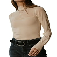 Ženski vrhovi s imitacijom vrata u obliku rebrastih mrežastih majica s dugim rukavima, rebraste pletene majice
