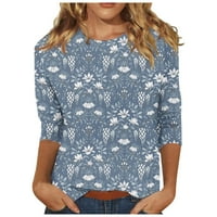 Rasprodaja ženski topovi majice s rukavima od tri četvrtine Modni cvjetni Print Okrugli vrat široki puloveri bluze