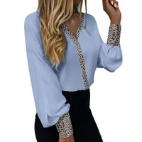 Jesenske košulje za ženske duge rukave s bluzama s leopard printom plava l casual bluza