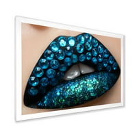 DesignArt 'Žene usne s crnim ružem Moderni uokvireni umjetnički print s plavim dijamantima