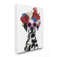 Kolekcija kućnog dekora, Dalmatinski pas, Cvjetna kruna i okrugle sunčane naočale, zidna umjetnost na platnu