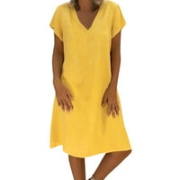 Žene plus veličine ljetne majice kratkih rukava labavi v vrat casual plaža za sunčanje dužina koljena udobna haljina