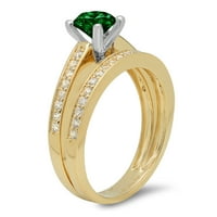 Dijamant okruglog reza od 0 karata, imitacija smaragda od 18 karatnog žutog i bijelog zlata s naglascima vjenčani