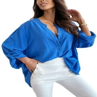 Ženska bluza s dugim rukavima, majice s izrezom u obliku slova U, udobna košulja od tunike, uredska košulja u
