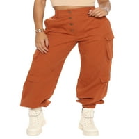 THAISU žene labave teretne hlače, ležerne elastične čvrste boje visoki struk Osnovne haremske hlače s džepovima