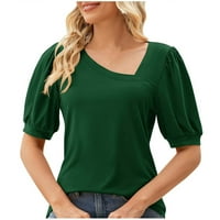 Ženski ljetni čvrsti bluz s kratkim rukavima kratki rukavi ležerni vitki fit V-izrez gornje majice zelene m