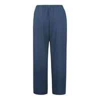 Ženske ljetne hlače, Ležerne, jednobojne, elastični struk, lanene hlače s džepovima, plave, EA