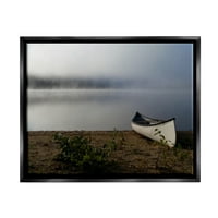 Stupell Industries Lone Canue mirni maglovito jezero plaža Weather Fotografija Jet Crni plutajući uokvireni platno