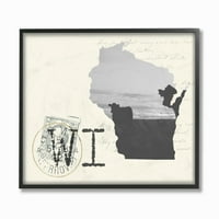 Stupell Home Decor Wisconsin crno -bijela fotografija na razglednici s krem ​​papirom uokvirena teksturizirana