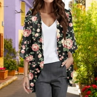 Kardigan za žene trendov cvjetni print puff rukav šifon labavi prekrivač bluza jakna