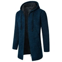 Rasprodaja Muški kaput srednje duljine s kapuljačom plišani karirani pleteni kaput s kravatom džemper tople jednobojne