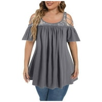 Ženske majice od pepluma, Plus Size majice, ljetne čipkaste majice s otvorenim ramenima, preveliki udobni labavi