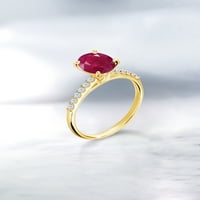 Gem Stone King 1. Ct ovalna crvena rubina bijela boja stvorena safir 10k žuti zlato prsten