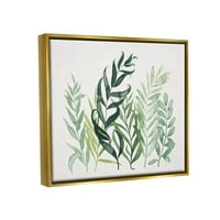 Slojeviti listovi biljaka u A-listi, botanička grafika, metalni zlatni ispis na platnu u plutajućem okviru, zidna